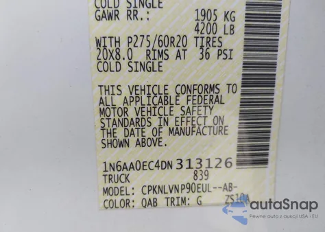 2013 Nissan Titan Sl from USA, damaged, VIN 1N6AA0EC4DN313126